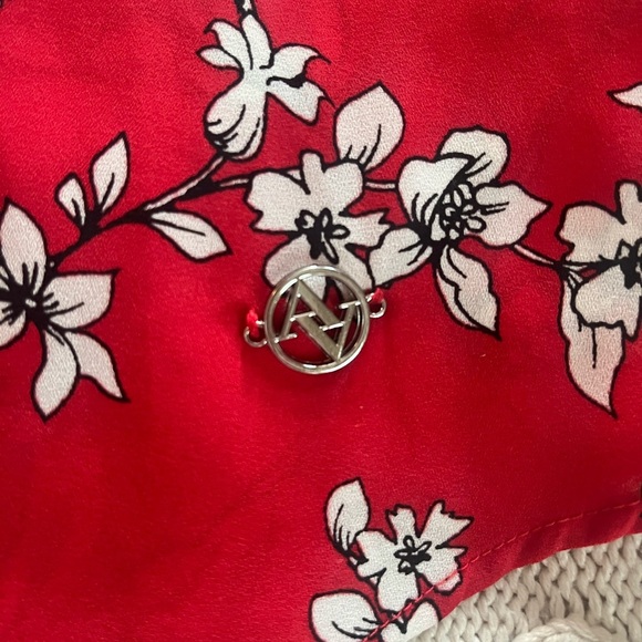 Adrienne Vittadini Rich Red Floral Chiffon Semi Sheer Long Sleeve Blouse SZ S - Picture 14 of 16